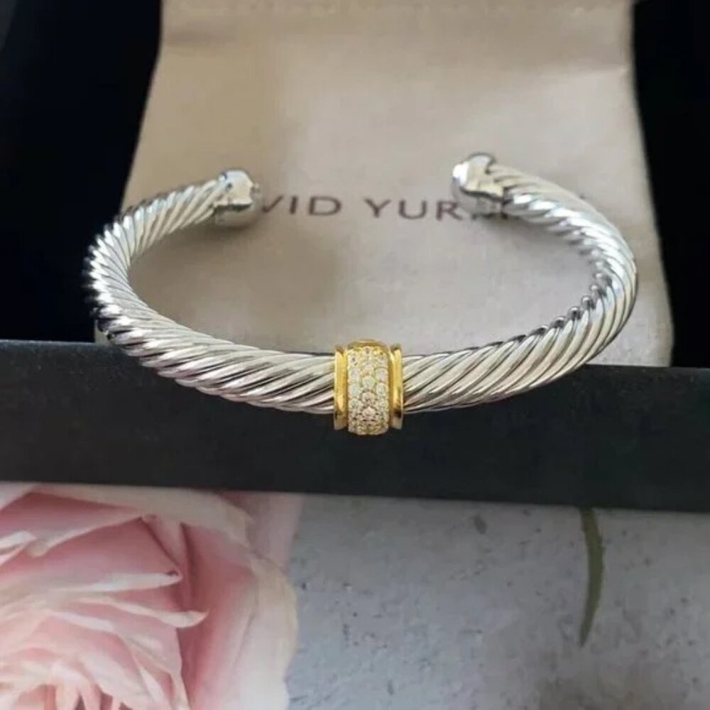 David Yurman Cable Classics 18K Bracelet with Pave Diamond Station